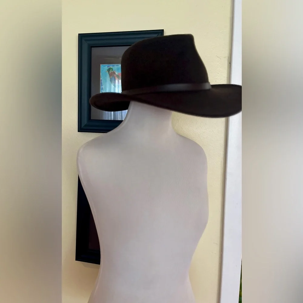 Vintage Woolrich Hat Brown Felted Wool Western Style Leather Hat Strap Fedora - Picture 3 of 8